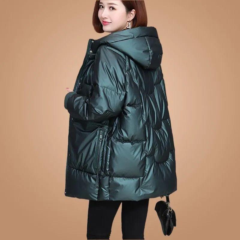 Women's Winter Causal Solid Color Warm Jacket, Women's Hooded Casual Medium To Long Jacket