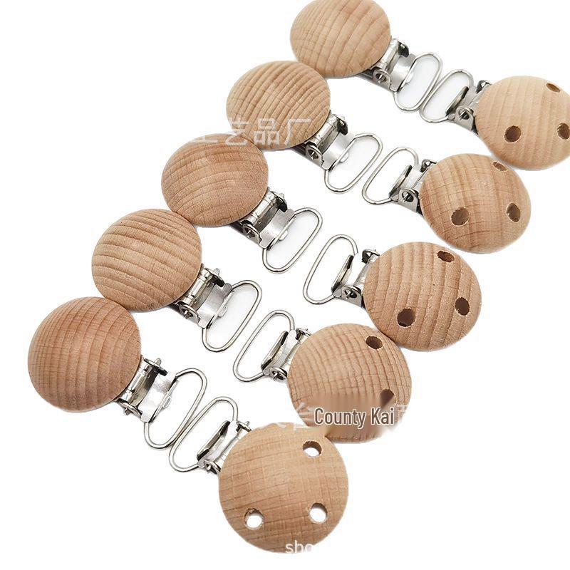 Natürliches Holz 30MM Schnullerclips – Baby-Schnullerketten-Zubehör aus Buchenholz, Anti-Drop-Design