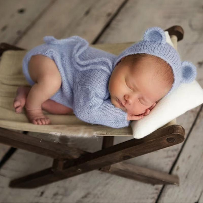 Infant Photography Outfit Bear Themed Soft Plush Set Baby Romper with Hat set Baby Dress Up set for Memorable Pictures