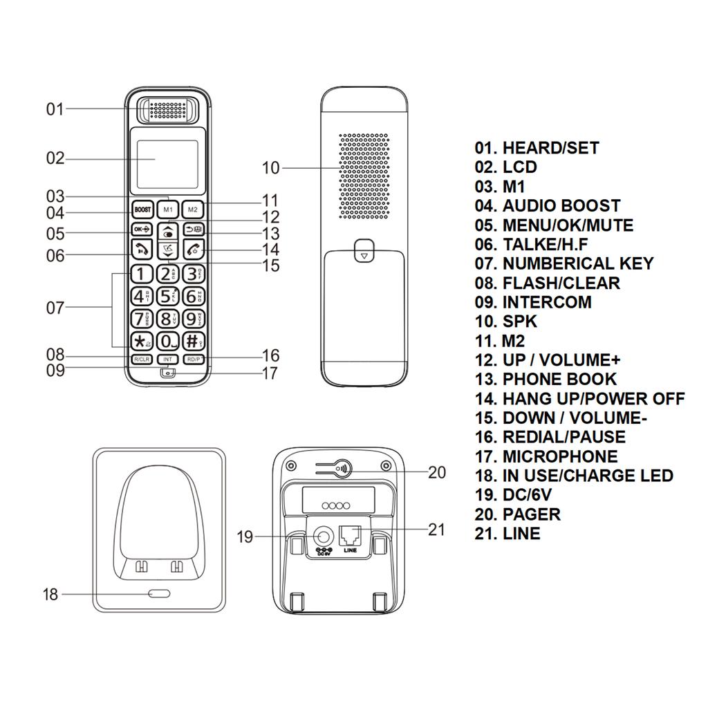 Expandable Cordless Phone Telephone with LCD Display Caller ID 50 Phone Book Memories Handsfree