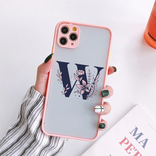 

Чехол для телефона с розовыми цветами и начальной буквой от A до Z для iphone XS X XR 7 8 Plus 15 14 Pro Max 11 12 13 Pro Max Mini Ударопрочный чехол iphone15 pro max