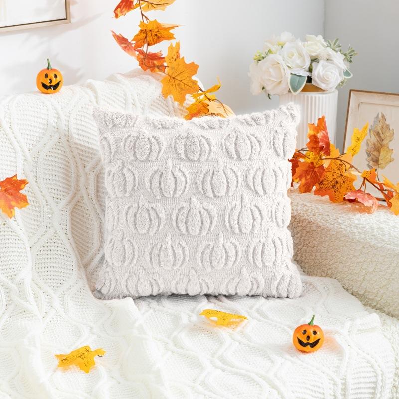 2/1pcs Autumn Pumpkin Throw Pillow Covers - Soft Plush Jacquard, Zipper Closure,  Pumpkin Design,  - Cozy Fall Decor for Sofa & Bedroom