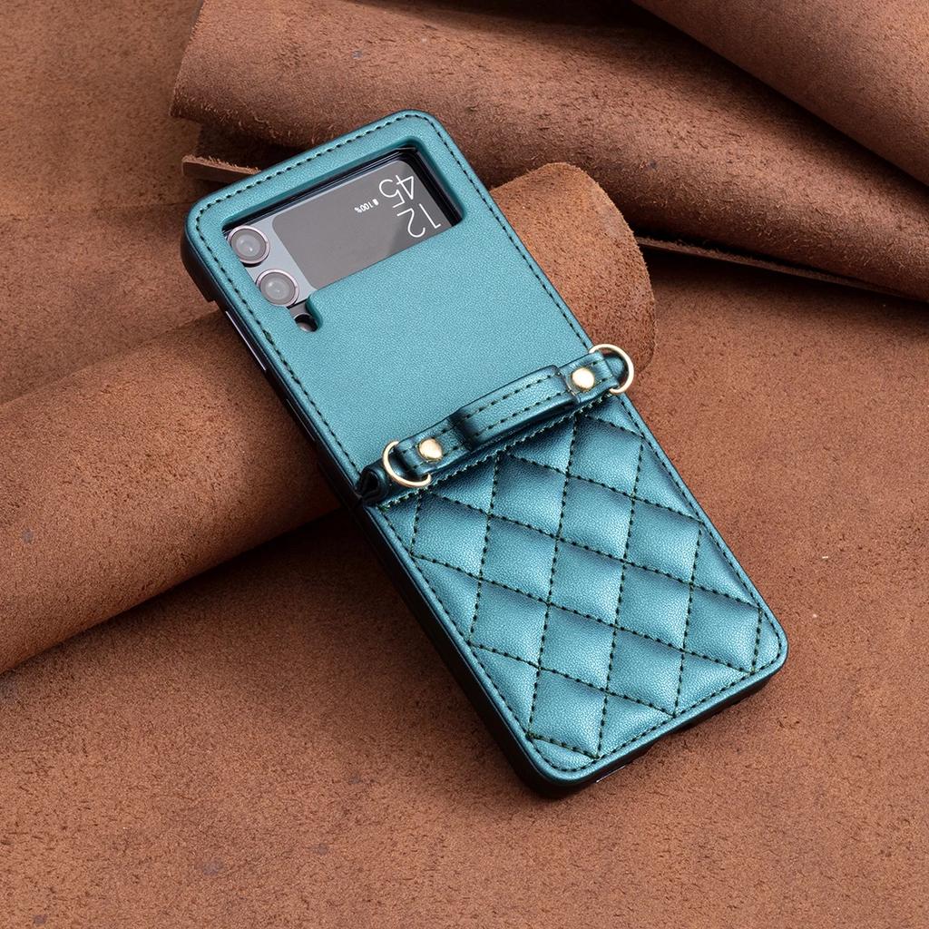 Luxury Diamond Lanyard Leather Case For Samsung Galaxy Z Flip 7 FE 6 5 4 3 5G Flip6 Flip5 Shoulder Strap Crossbody Folding Cover
