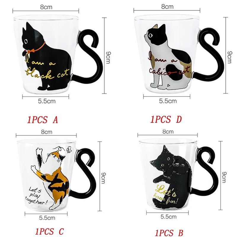 250ml Animal Shaped Glass Cup With Handle Cute Cappuccino Latte Coffee Mug Clear Milk Teacup Christmas Valentine's Day Gifts