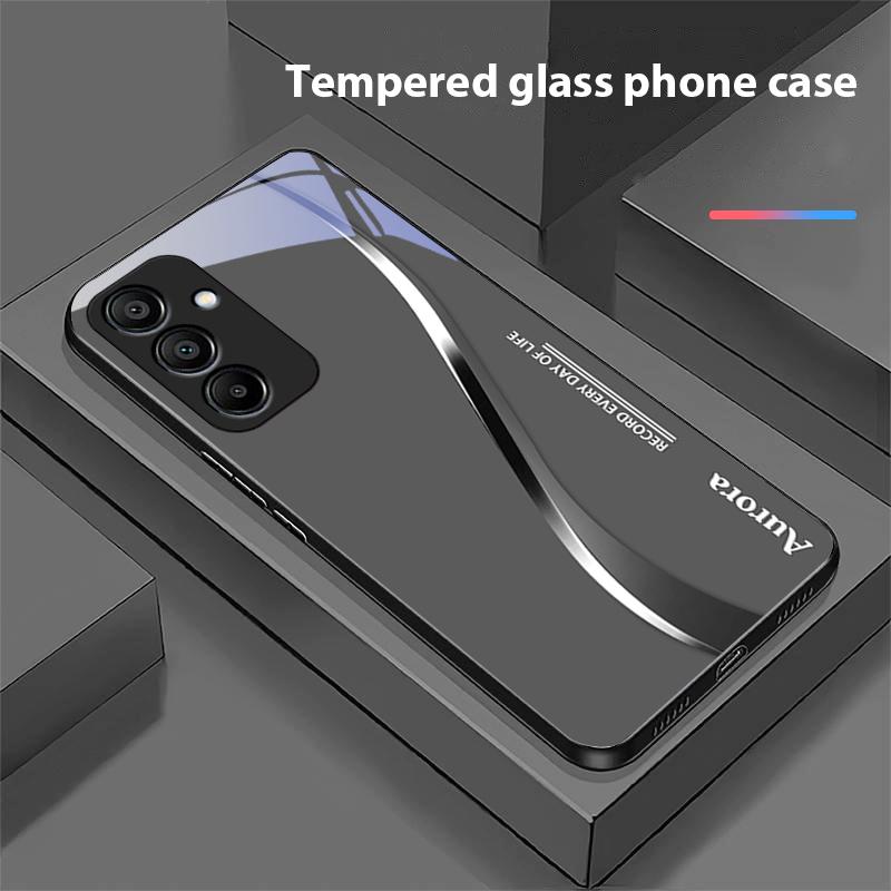 Zweifarbige Streifen für Samsung Galaxy A15 5G 54 4G 51 50 24 35 90 71 12 51 53 52S 80 22 34 Schwarze Handyhülle aus gehärtetem Glas