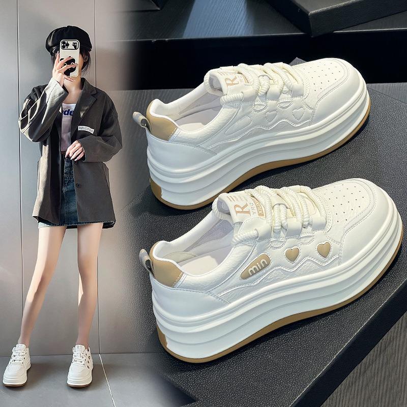 Spring New Thick-soled Heightening Little White Shoes Women's Casual Shoes Color Matching Versatile Lace-up Comfortable Student Shoes Women's Shoes
