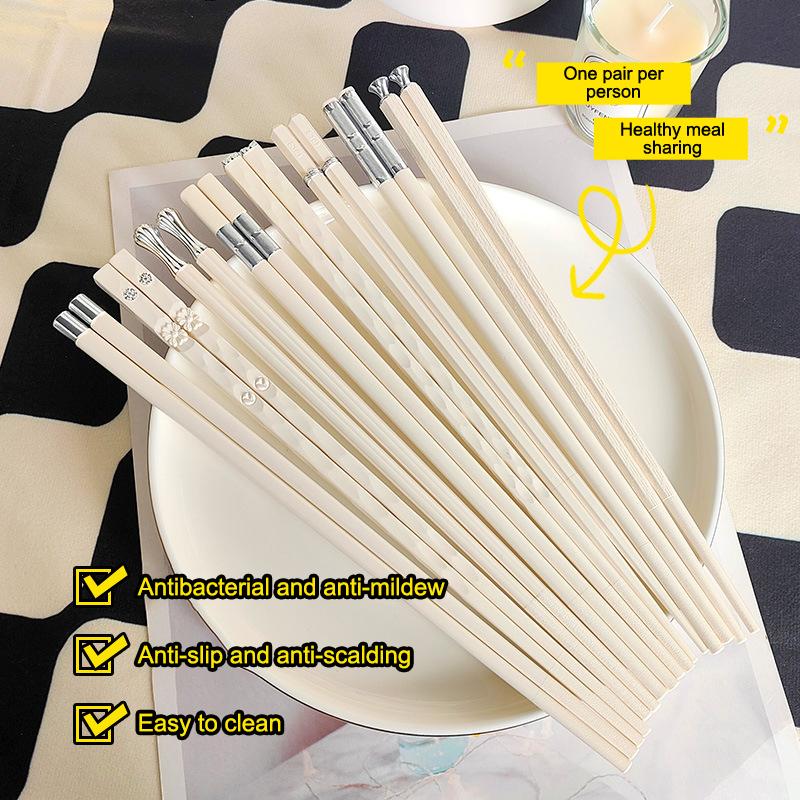 5/10Pairs White Gold Chopsticks Set Healthy Korean Sushi Sticks Chopsticks Reusable Non-Slip Chopsticks For Party Hotel Restaura