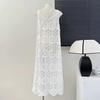 DIMANAF 2025 New Dress Women Knitting Lace Long Hollow Out Sexy Vest O-Neck Hollow Summer Style Tops Tees Loose Basic