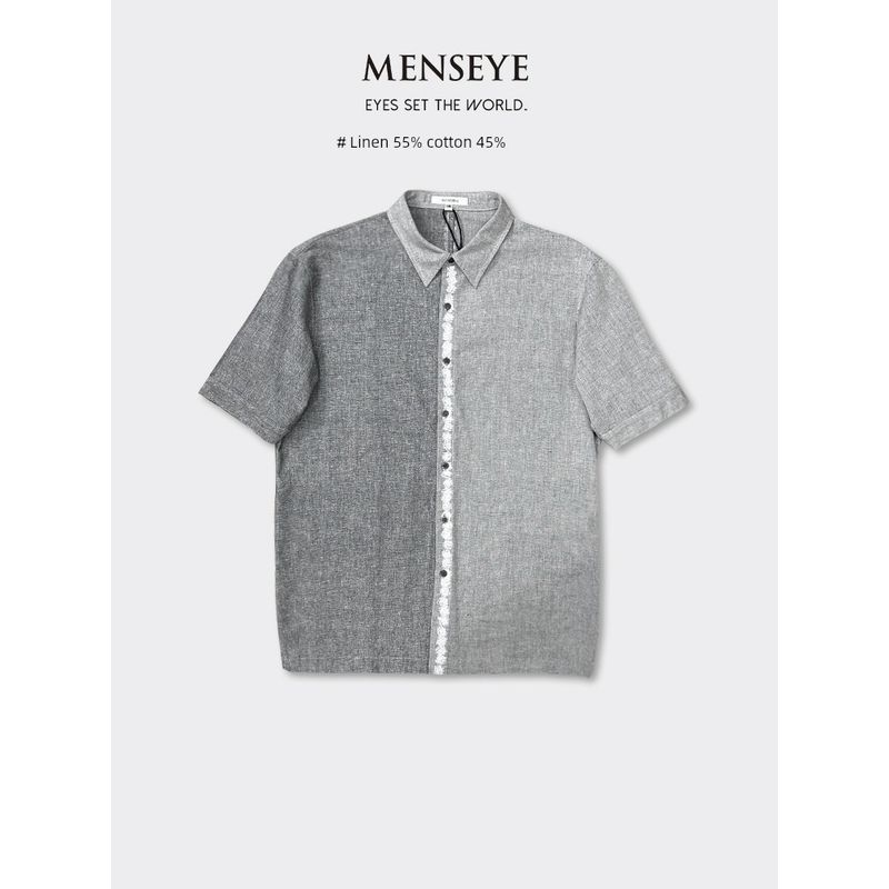 Menseye Men's Short-Sleeved Shirt Men's Summer New Product Lapel Color-Blocking Business Casual