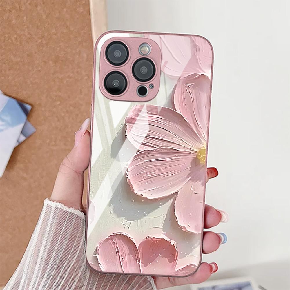 Cute Flower Phone Case For iPhone 17 14 15 13 11 12 16 Pro Max 17 Air 16E SE XR 7 8 Plus Tempered Glass Shockproof Bumper Cover