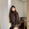 Vintage Patchwork Faux Fox Fur Coat Short Outerwear Women Retro Style Jacket