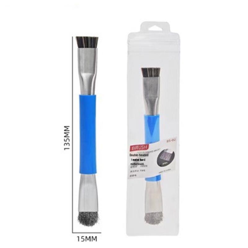 Doppelkopf-Borstenbürste (Schweinshaar), antistatisch, zur Reinigung von Handy-Motherboards und Lötpads