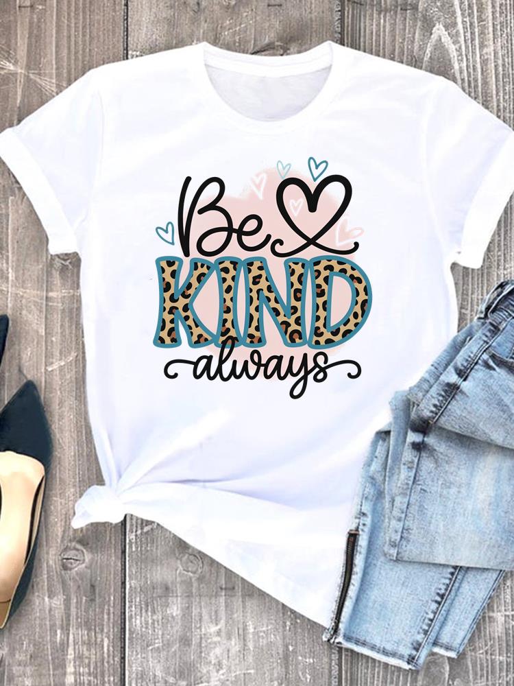 (Asian Size) Women Leopard Letter Clothing Tee Graphic T Shirt Fashion Casual Lady Female Top Spring Summer Printed Short Sleeve T-shirts