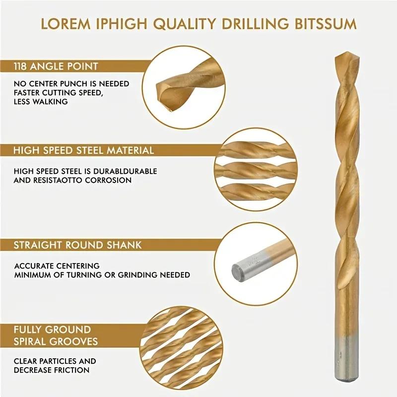 Straight Handle Twist Drill Bit High Speed Steel Titanium Plated 99pcs 1.5-10mm Drill Tool Set For Wood Plastic Alloy Drilling