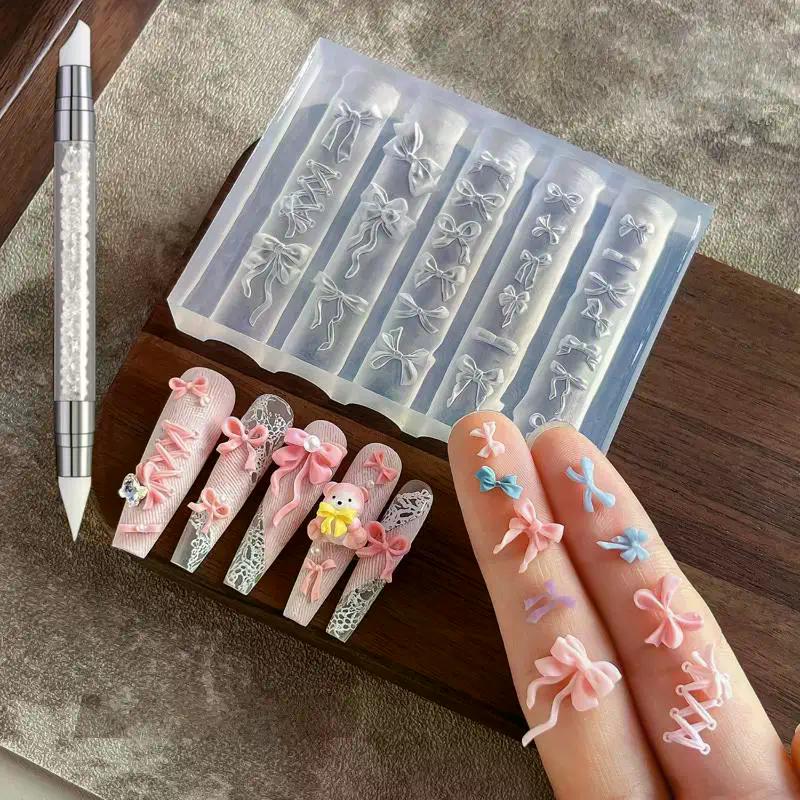 2/3Pcs 3D Hawaii Hibiscus Flowers Nail Art Mold Floral Petal Ballet Bows Design Resin Mold Nail Carving Template DIY Accessories