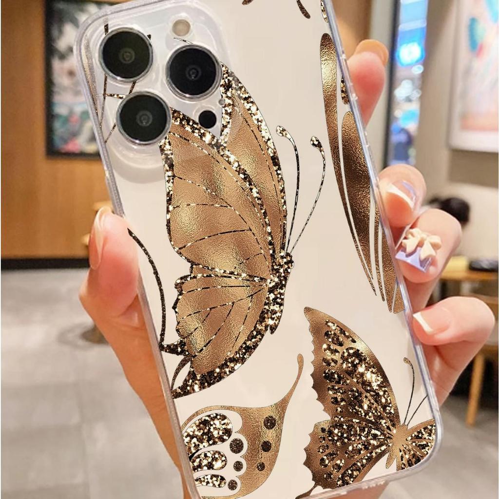 Custodia Trasparente Antiurto con Farfalla Dorata per Serie iPhone 14/15/16/17 Pro Max