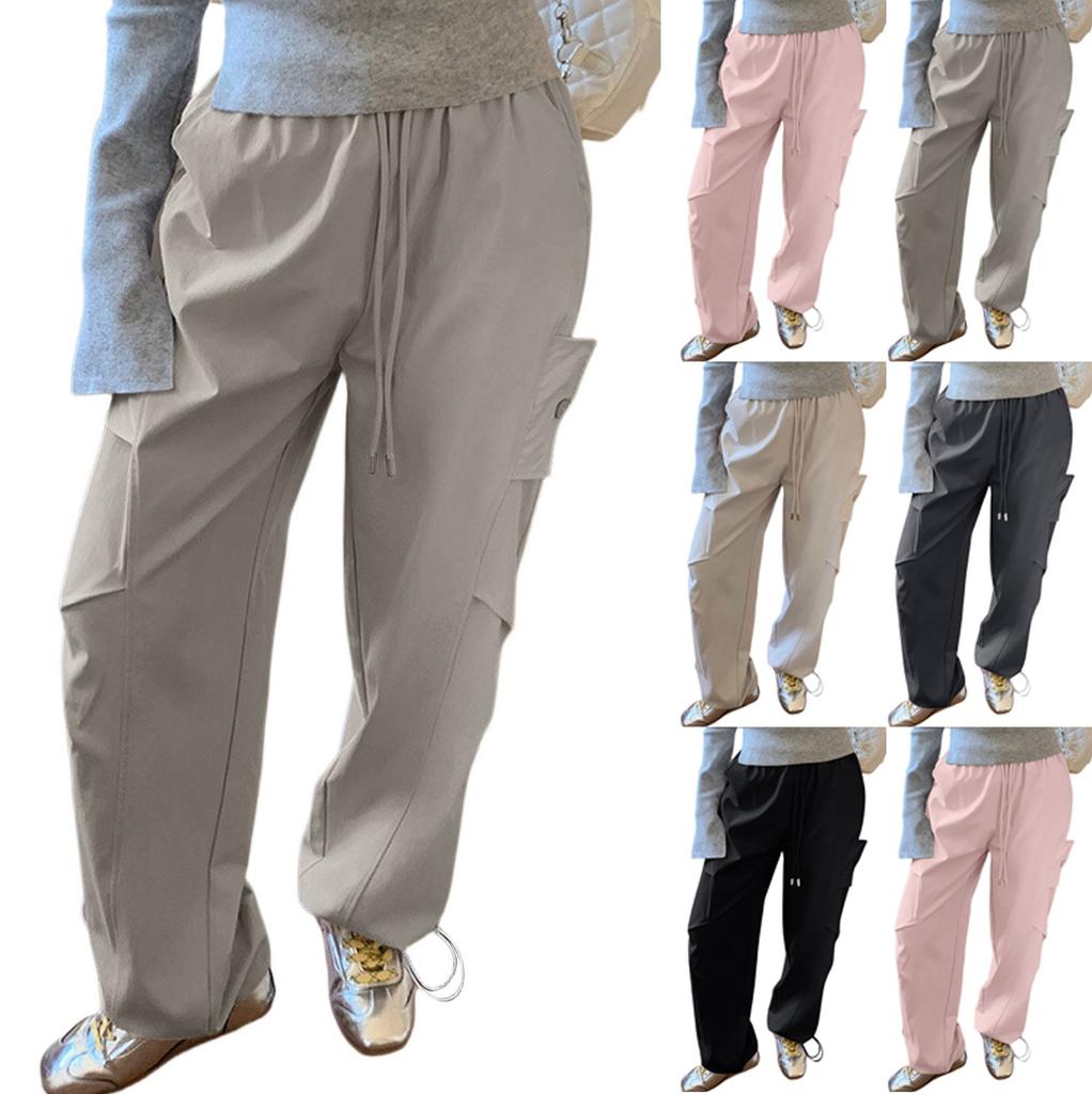 Women Loose Cargo Pants Hip Hop Sports Pants Drawstring Loose Wide Leg Casual Pants