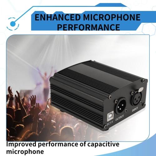Buerjia 1-Channel 48V Phantom Power Supply with XLR 3-Pin Microphone Cable for Music Recording Equipment