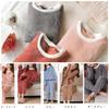 ROKUA Winter Flauschiges Ober- und Unterteil Set mit Gerippten Warm und Kalt Lang Einheitsgröße Kostenlos Damen Pyjama, Kragen, Wetter, Ärmel, Loungewear, (JP,
