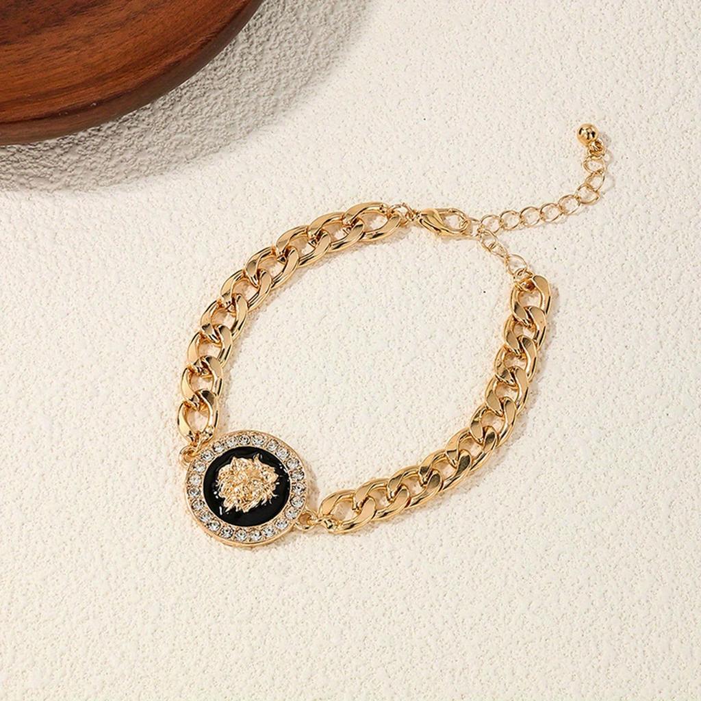 1pc New Dripping Oil Lion Head  Chain Bracelet