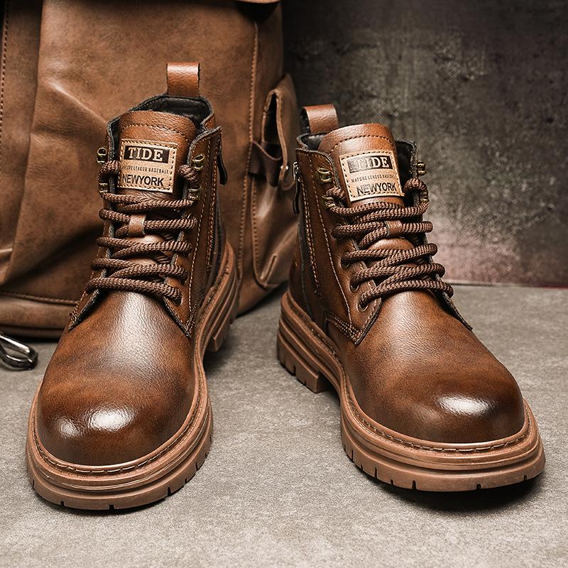 New Men s High-top Leather Shoes, Retro Work Boots, Short Boots 39