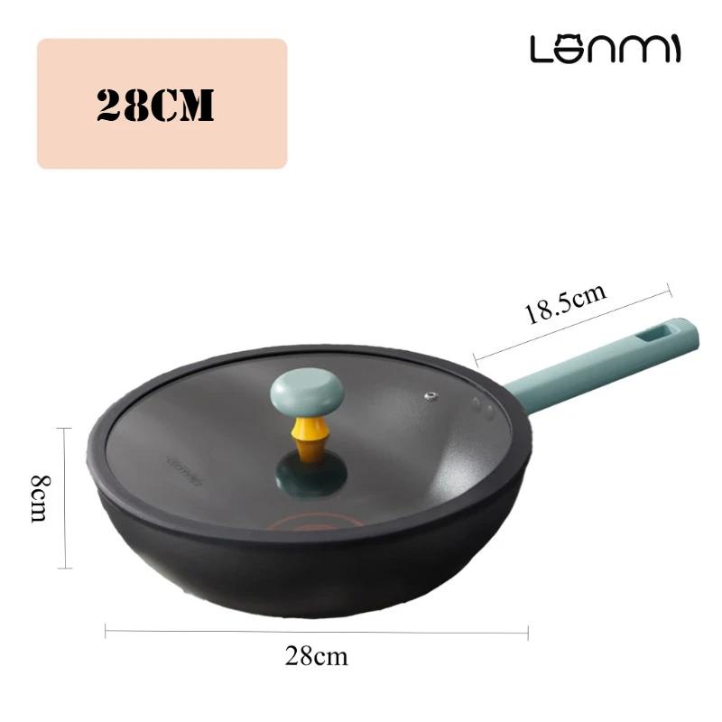 LANMI 28/30/32CM Woks Titanium Crystal Coating Non-stick Frying Pan Double Ring Control Oil Healthy Cooking Pan Stoves Universal