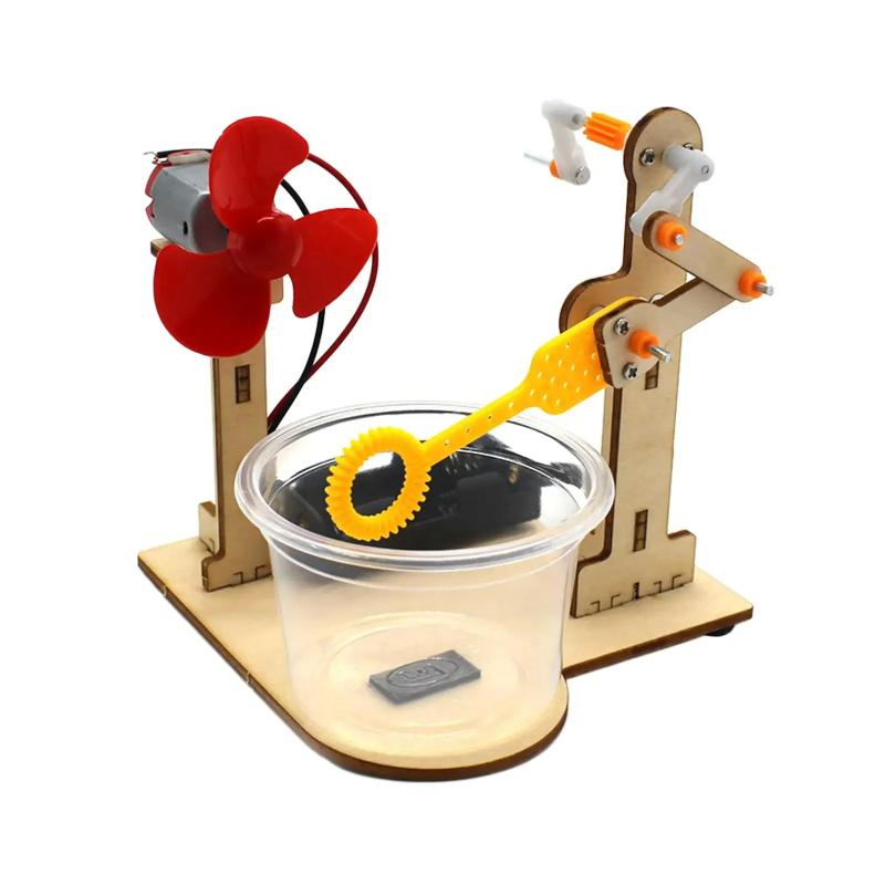 1 Set Early Learning Toy Technology Wooden Diy Hand Cranked Bubble Machine Toy For Kids Science Experiment Teaching Aids