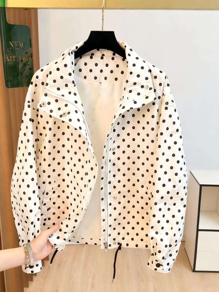 Women's Casual Jacket with Random Printed Polka Dot Jacket for Spring and Autumn New Styles, Comfortable and Versatile, Girlish Style Fashion Jacket
