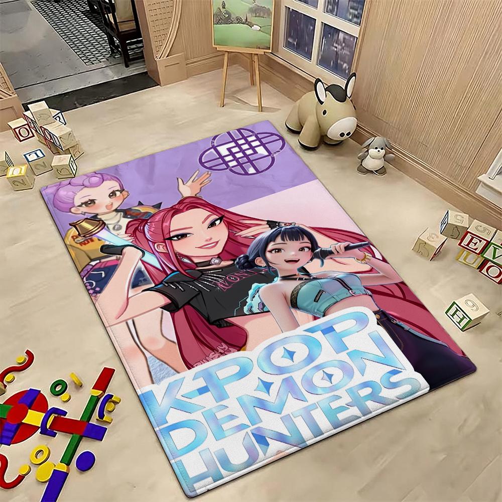 Kpop Demon Hunters Neon Stage Indoor Rug Nonslip Thick Carpet For Entryway Home Party Decor Valentine'S Day Gift