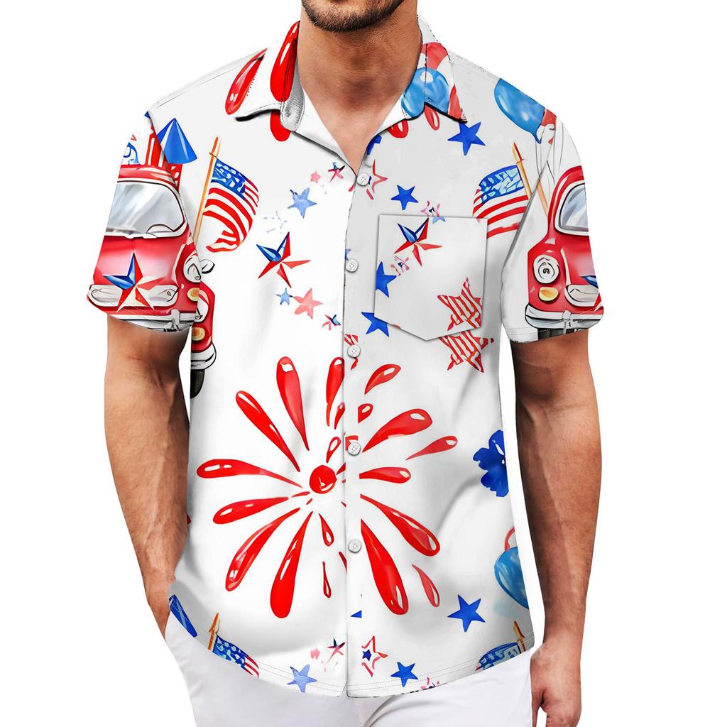 Pánská vintage letní plážová košile s krátkým rukávem na knoflíky na bowling