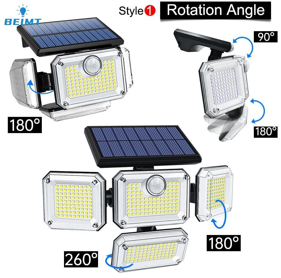 3000mAh solenergi 4-hode vegglampe 333LED solcellegatelampe innendørs utendørs vanntett solcellelampe med bevegelsessensor justerbar lysvinkel flomlys