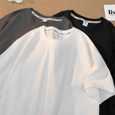 Sommer Dünnes Rundhals Kurzarm T-Shirt für Herren, Schlichter INS Hongkong Stil, Einfarbig, Lockeres Lässiges Halbarm-Oberteil, Basisshirt