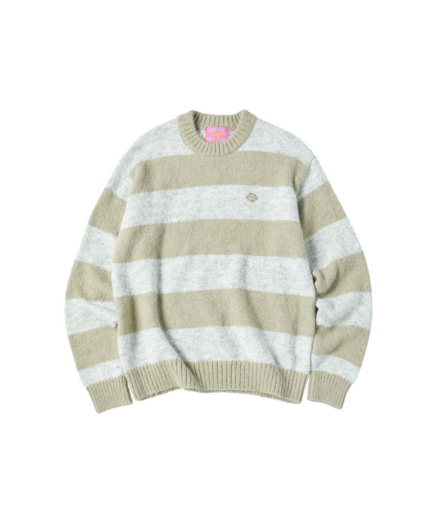 COMONINOZ Hairy Stripe Pullover [Khaki]