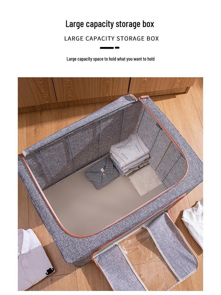 Foldable Steel Frame Multipurpose Quilt and Clothes Organizer with Transparent Window