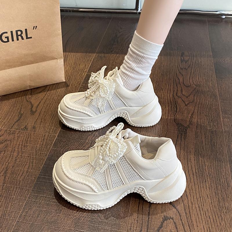 Fashion Summer Hollow Out Thick Bottom Vulcanized Shoes Woman Chunky Platform White Sneakers Women Comfortable Lace Up Sports Shoes