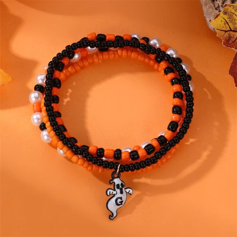 Halloween Beaded Bracelets Set Pumpkin Skull Bracelets for Women Jewelry Gift