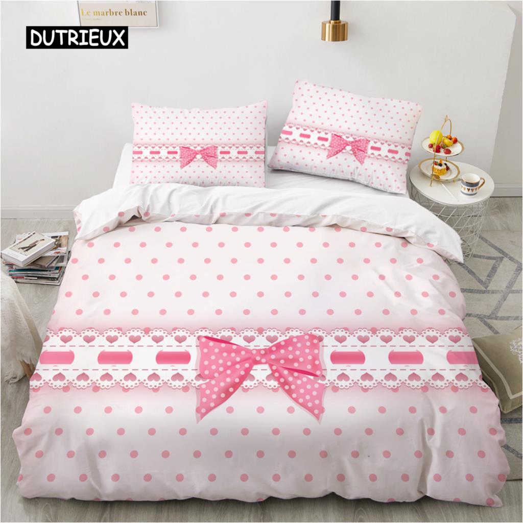 Luxuriöses 3D-Bettwäscheset Europa Queen King Double Bettbezugset Bettwäsche Bequeme Decke/Bettdeckenbezug Bettwäscheset Schleife Rosa