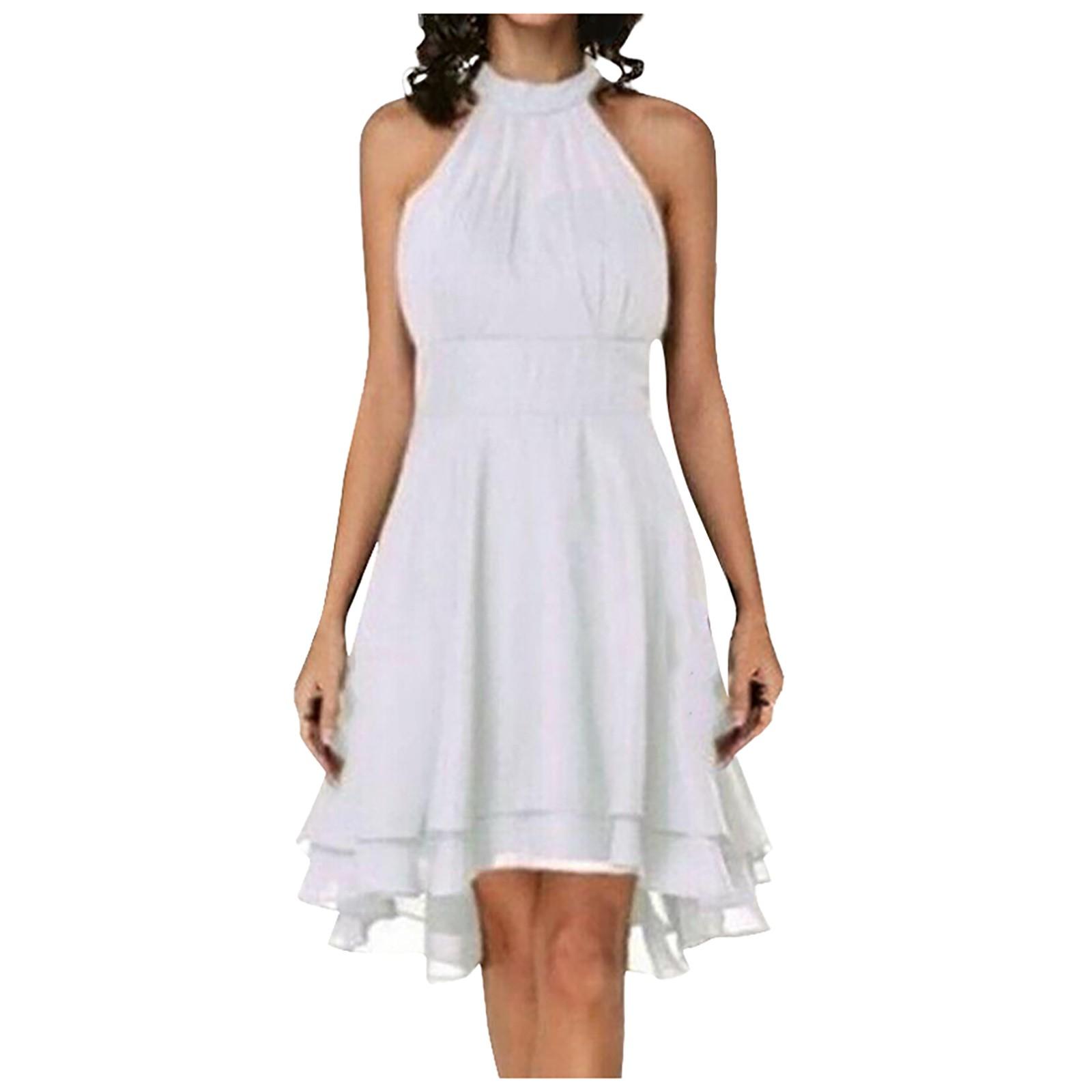 

Женская мода для свиданий, повседневное цельное платье без рукавов с воротником нерегулярной формы XL белый