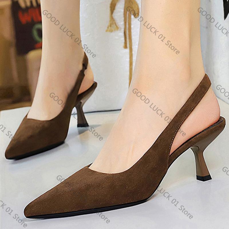 Fashion 2025 Shoes Suede Women Pumps Pointed Hollow Out High Heels 6 CM Summer Women's Sandals Occupation Office Shoes Kitten Heels