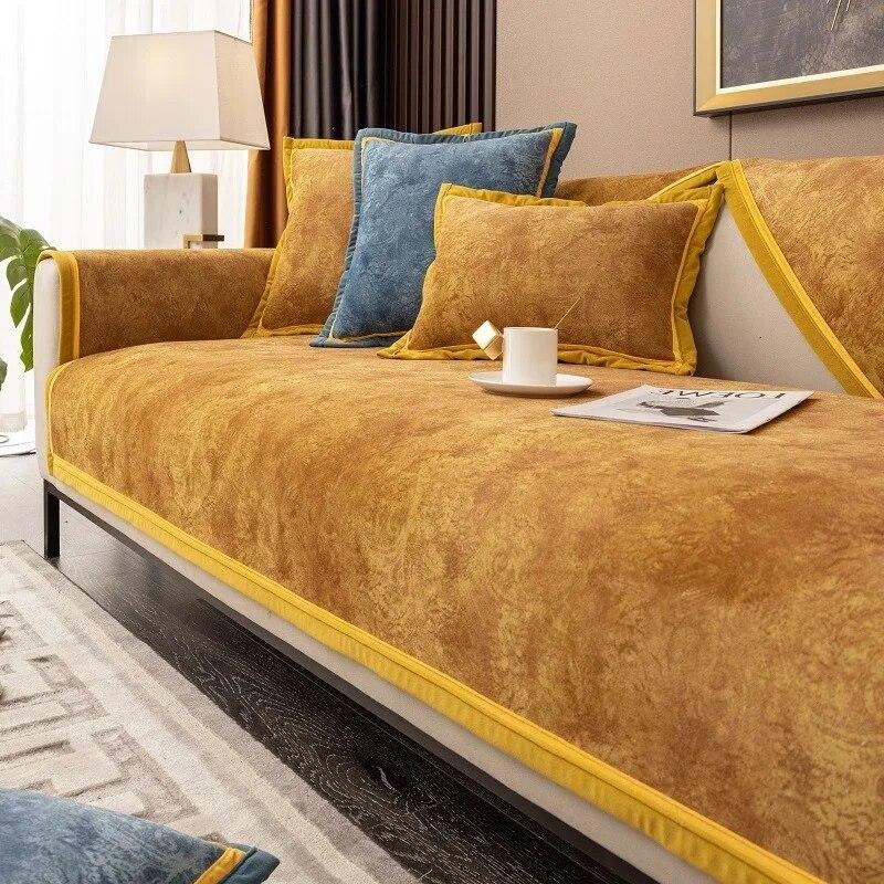 Frost Gold Edge Sofa Cushion Dutch Velvet All-season Universal Seat Cushion Nordic Full Cover Sofa Cover Cloth Towel