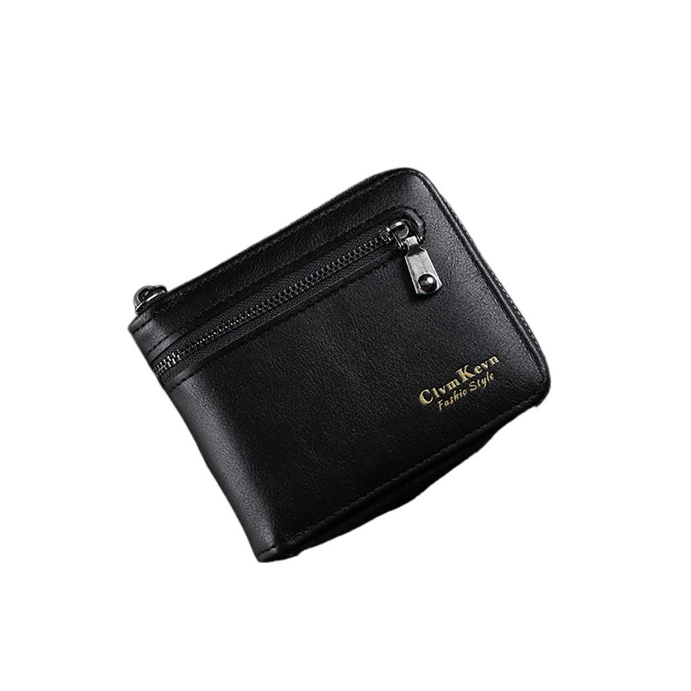 Fashion PU Leather Men Wallet ID Card Holder Zipper Short Leather Purses Business Credit Card Thin Wallet for Men Girls чёрный