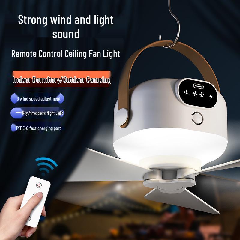 USB Rechargeable Ceiling Fan with Night Light & Remote Control for Dorms and Small Spaces