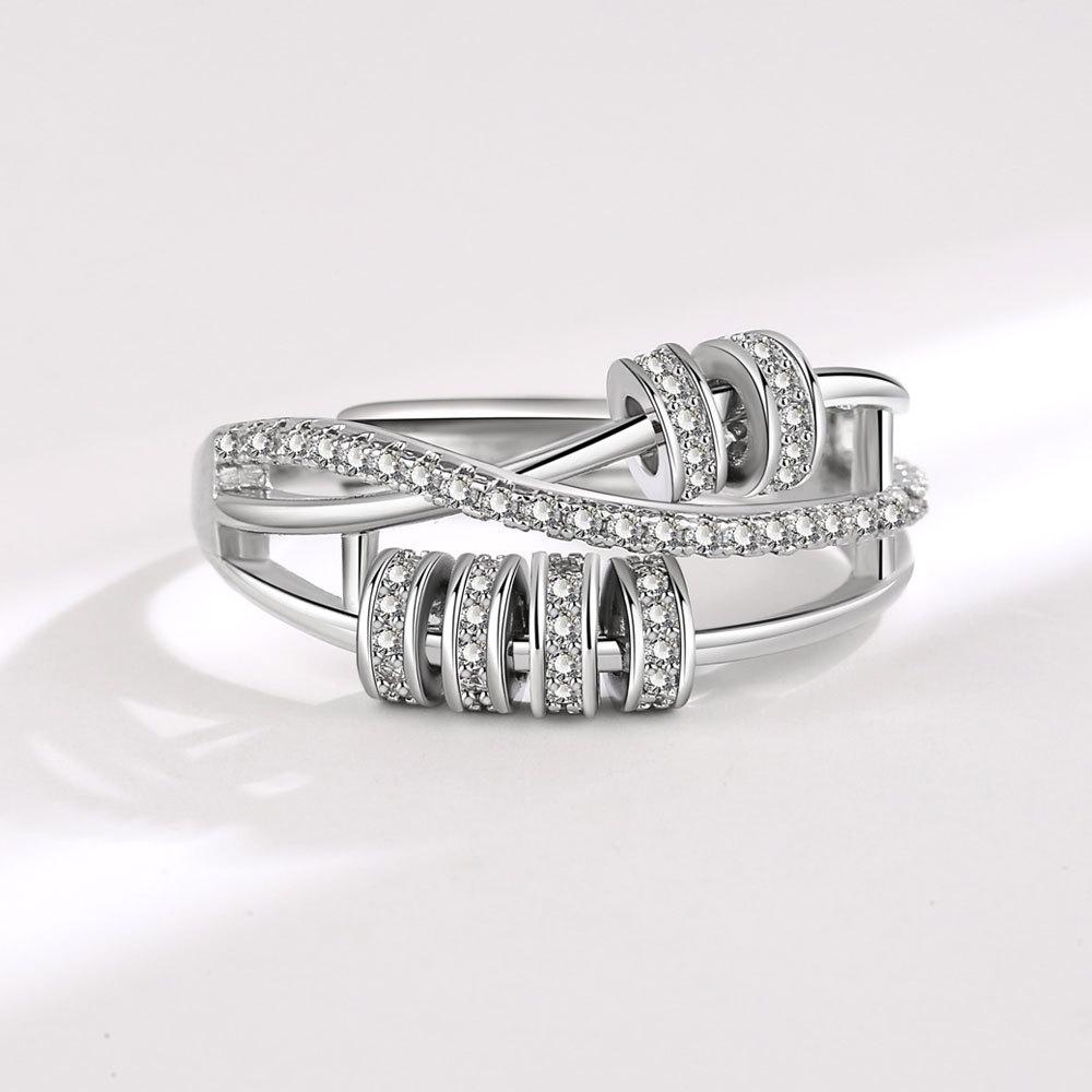 Women Spinning Zircon Five Ring Adjustable Open Band Lucky Rotating Circle Jewelry Fashion Elegant Gift