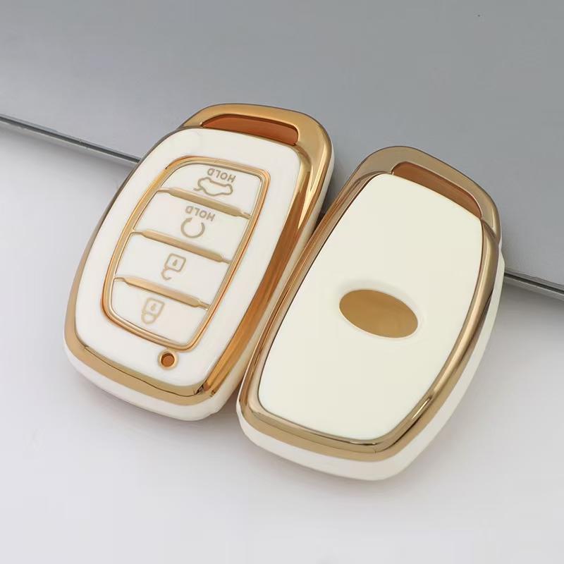 

4 Button Key Case for Hyundai Ix35 Ix45 I10 I30 I40 Tucson Santa Fe Rena Sonata Elantra Creta Fashion TPU Car Key Cover Keychain біле золото кольору