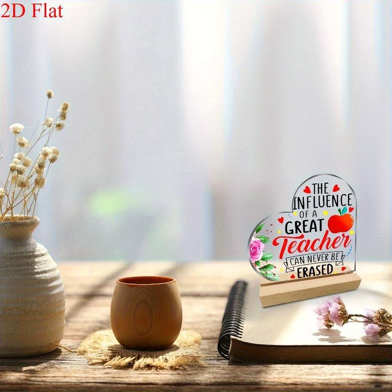 2D Flat, Heart-Shaped Acrylic Teacher Appreciation Plaque, Colorful Apple & Floral Design, Suitable for Wall Decoration, Porch, Room, Villa, Accents H
