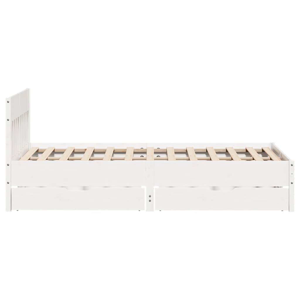 Vidaxl Bed Frame Without Mattress, White, 135X190 Cm, Solid Pine Wood