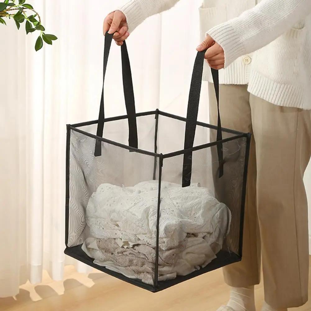 1pc Folding Laundry Basket Organizer for Dirty Clothes Bathroom Clothes Mesh Storage Bag Household Clothing Storage Basket
