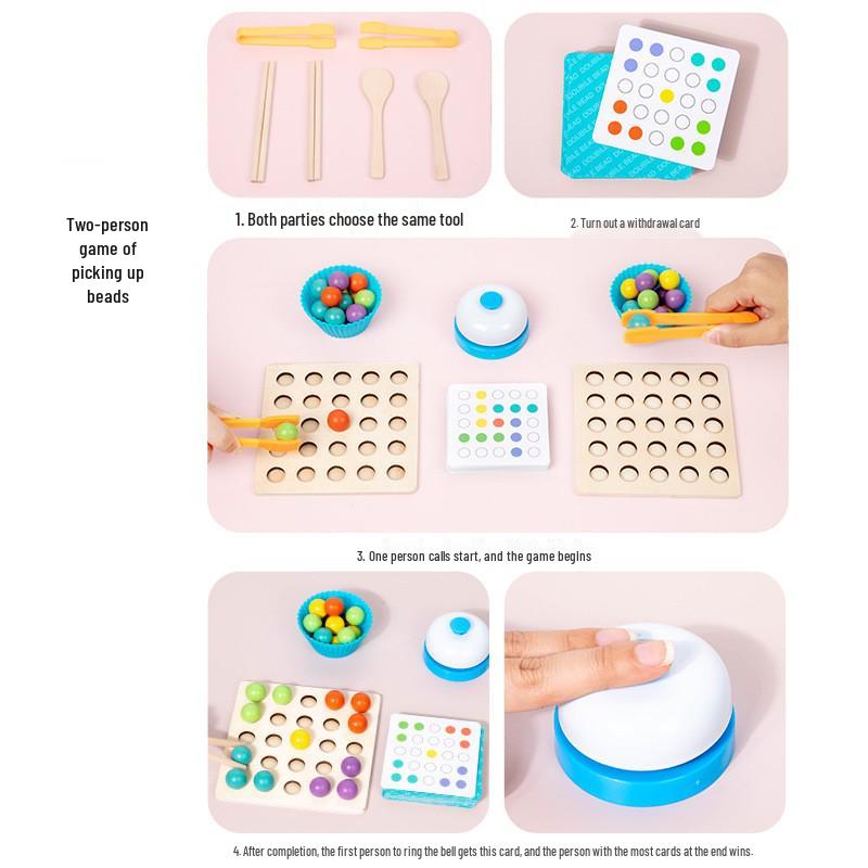 Wooden Children's Bead Puzzle Game Tweezers - Fun Hand-Eye Coordination Toy for Early Education