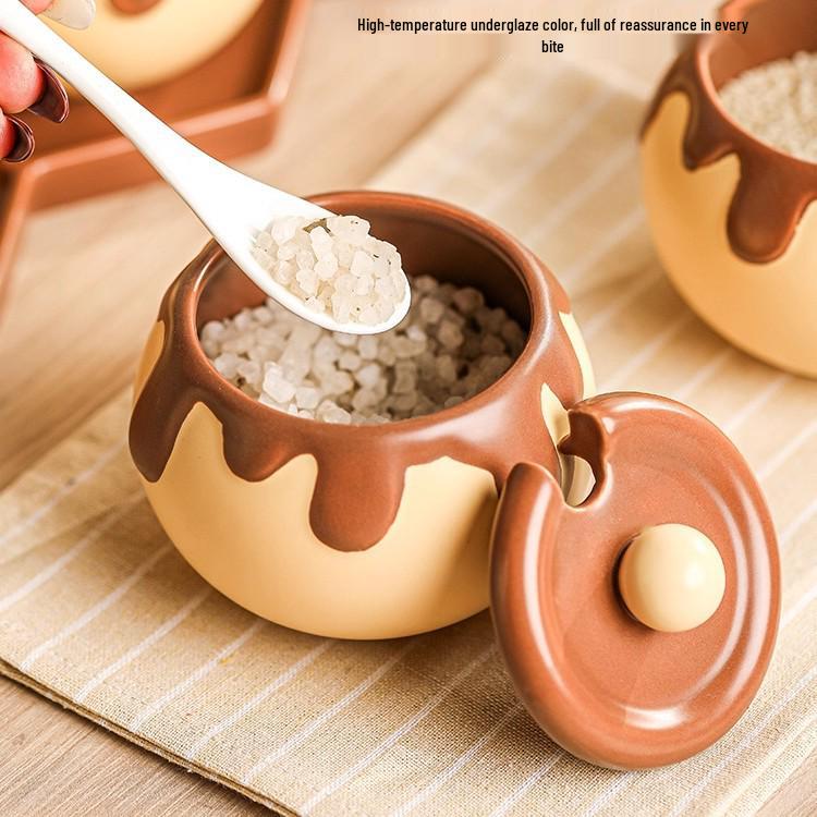 Ceramic Kitchen Seasoning Jar Set: Salt, MSG, Sugar, Pepper Storage Containers