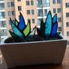 2 Combo, 3 Combo, Succulent Stained Glass Agave Glass Decorative (No Pots) for countertops, Indoor Decorations, Gifts for Plant Lovers (Colored Blue)